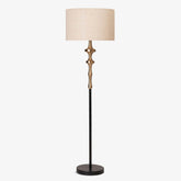 David Floor Lamp with gold plated lamp base, black finish, and natural linen shade. Elegant floor lamp for modern interiors.